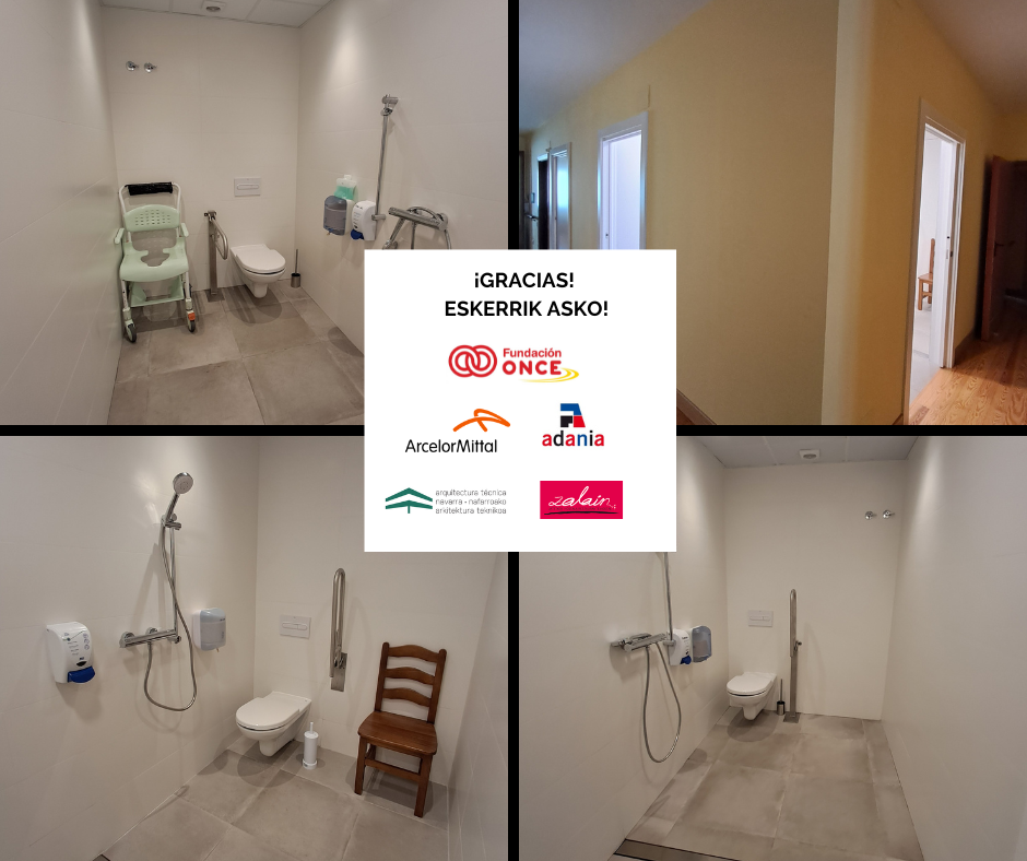 FOTO DE LOS NUEVOS BAÑOS ADAPTADOS DE MADDI Y DE LOS PATROCINADORES